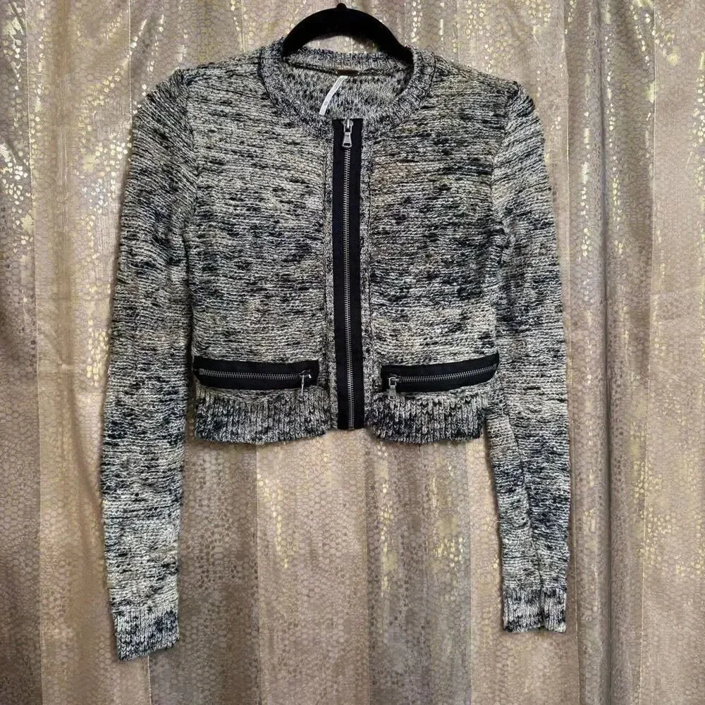 Free People Heart Beeps Boho Knit Cropped Zip Up Sweater Bolero XS‎